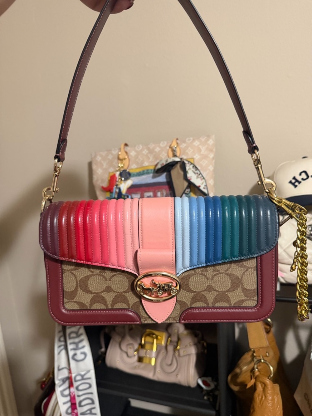 Coach Georgie in rainbow leather and signature canvas